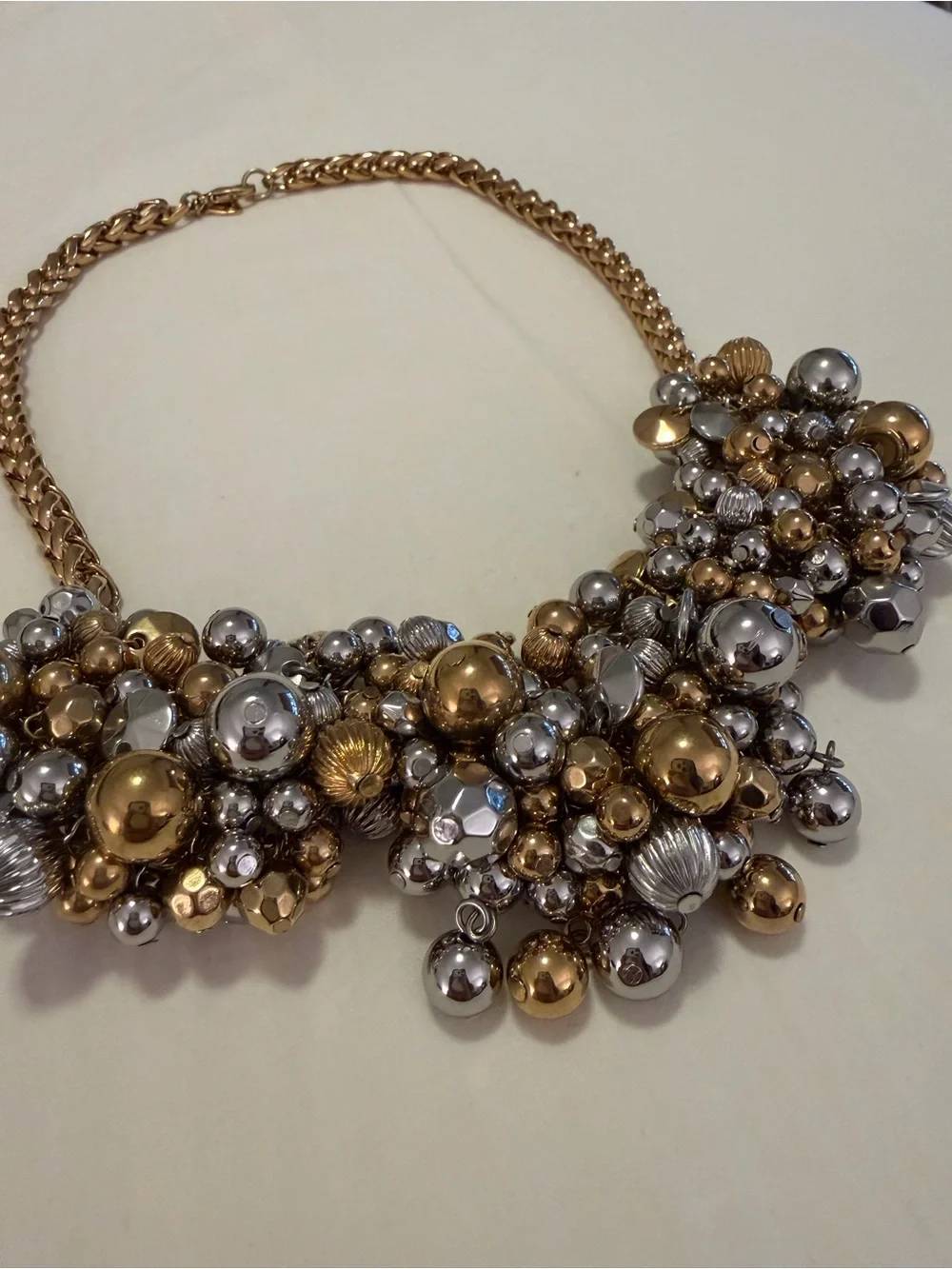 Trifari Gold & Silver Cluster Statement Necklace